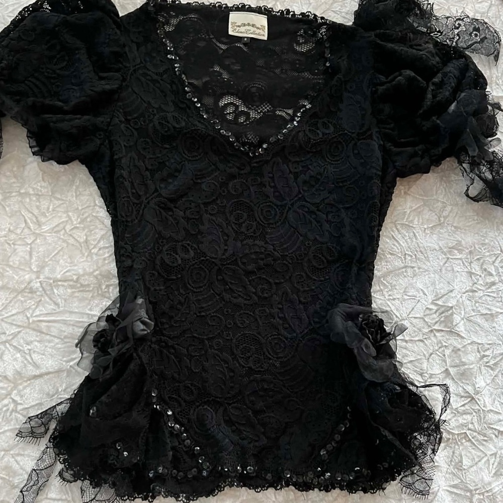 Elena Collection OOAK Black Lace Couture Top - Vintage Inspired